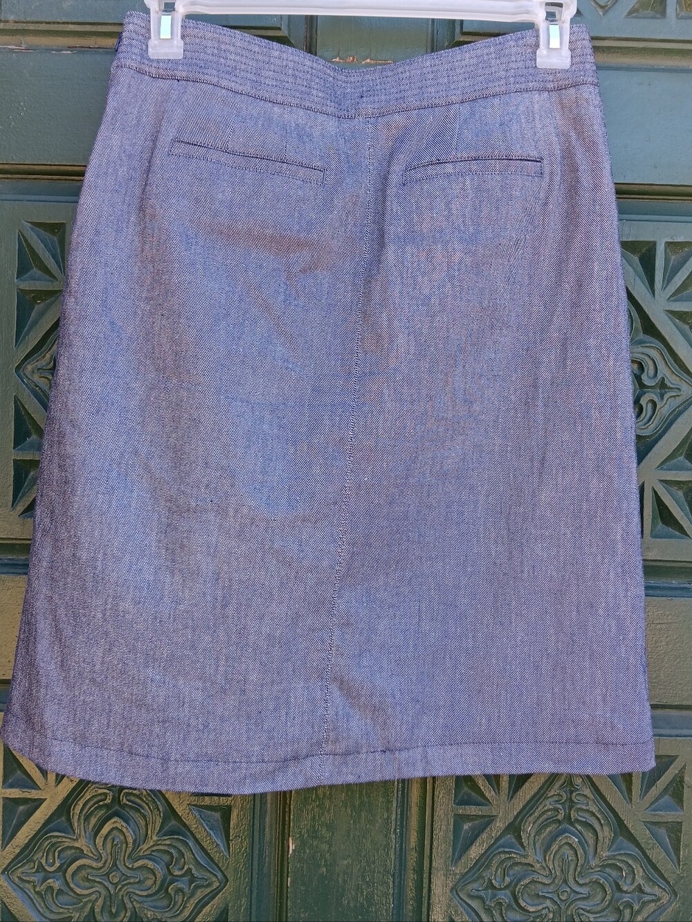 Talbots Chambray Blue A-Line Skirt with White Buttons - Picture 2 of 4